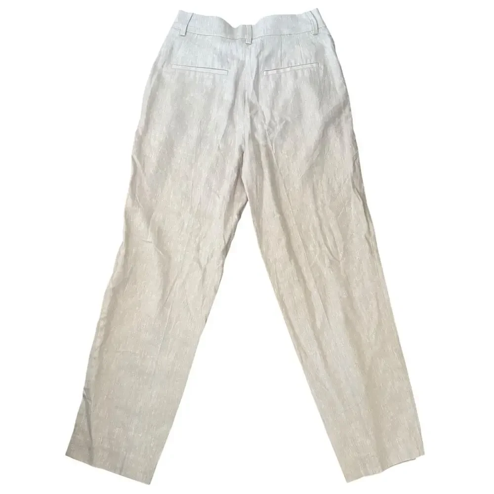 H&M Linen Blend Casual Straight Leg Old‎ Money Basic Office Wear Women Pants